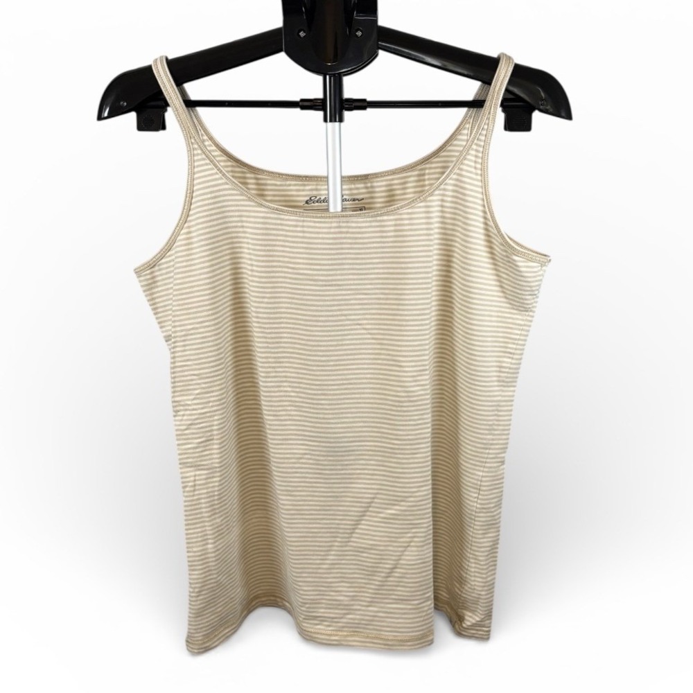 Eddie Bauer Outdoor Womens XL Beige Striped Cotton Spandex Tank Top 21402348